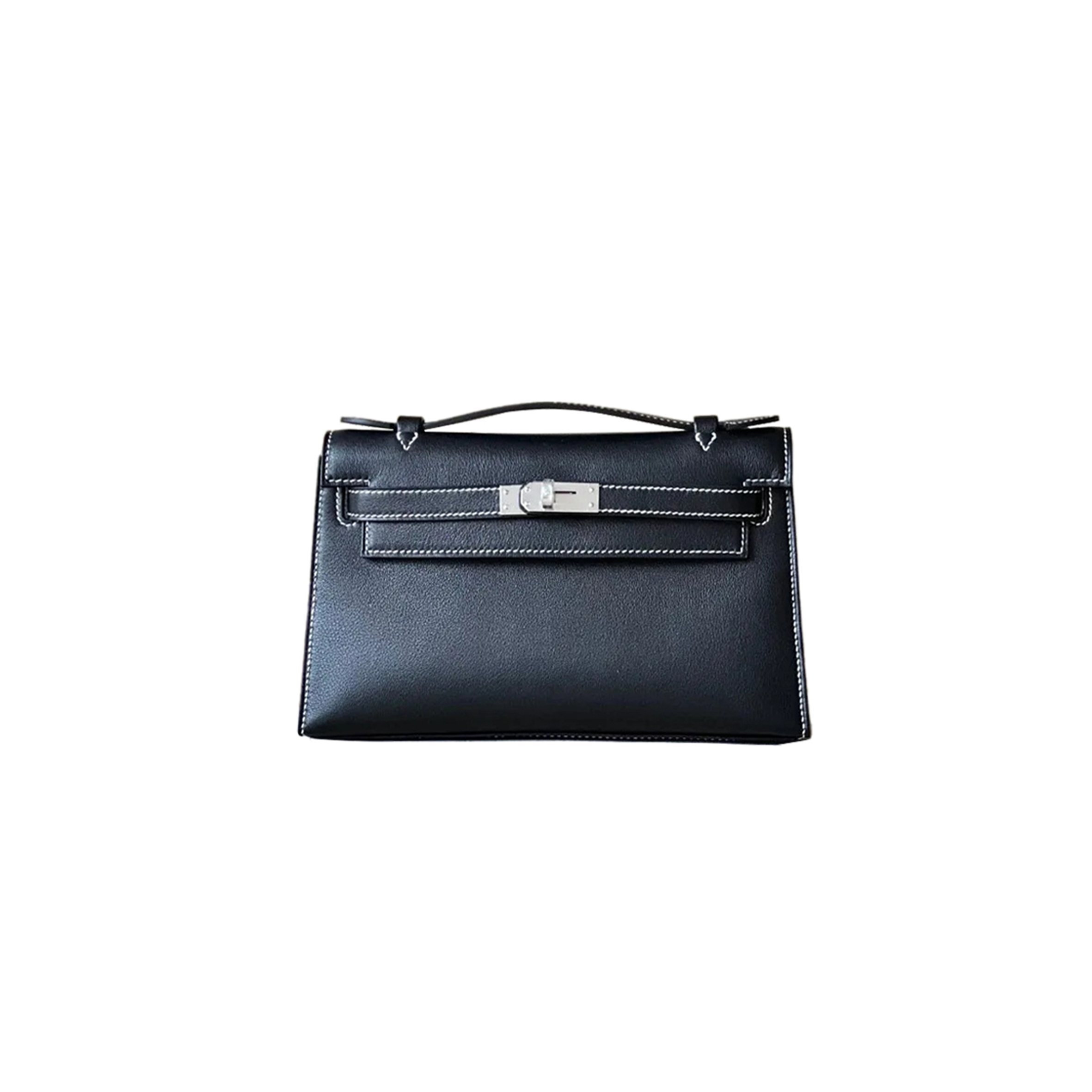 H**mes kelly pochette black box silver buckle (22*14*7cm)